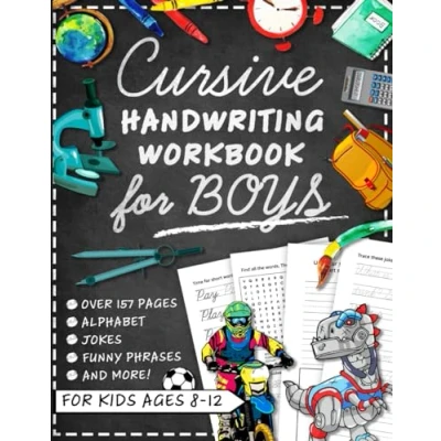 Bild av Cursive Handwriting Workbook for Kids Ages 8 12 with Jokes &amp; Riddles Boys: Penmanship Practice Paper and Script Writing Book Beginners