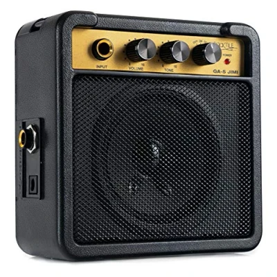 Bild av Rocktile GA 5 Jimi mini gitarrförstärkare (5 watt batteriförstärkare, med axelrem och bälteklämma, drift batteri eller strömförsörjning möjligt) svart