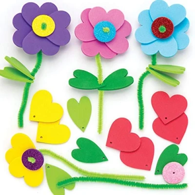 Bild av Baker Ross Stapelbara pysselset &quot;blommor&quot; att kombinera (6 stycken) vårbasteliidé för barn designa och ge bort, sorterade, medium
