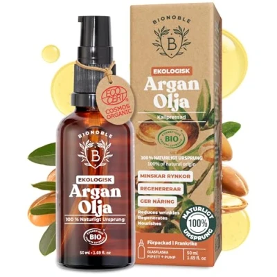 Bild av EKOLOGISK ARGANOLJA 100% Ren, Naturlig &amp; Kallpressad Ansikte, Kropp, Hår, Skägg, Naglar Vegan Cruelty Free Argan Oil Glasflaska + Pipett Pump (50ml)