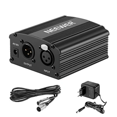 Bild av NEEWER 1 kanal 48 V fantommatning med adapter, bonus XLR 3 stifts mikrofonkabel för varje kondensatormikrofon musikinspelningsenhet (8 fot)