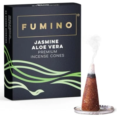 Bild av Fumino® Jasmine Aloe Vera färsk rökelsekoner 20 per låda Masala Agarbatti Joss doftdoft för avkoppling och meditation, hem husinredning