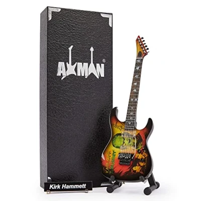 Bild av Axman Kirk Hammett Miniature Guitar Replica Musikgåvor Handgjord prydnad 1/4 skala presentationslåda, namnetikett och miniatyrgitarrstativ ingår