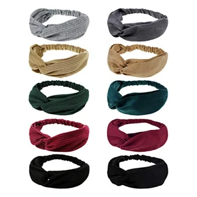 Bild av DRESHOW 10 Paket Boho Pannband för Kvinnor Vintage Blomma Tryckt Criss Cross Knotted Elastiskt Hårband Stretchy Head Wrap Twisted Cute Hårtillbehör