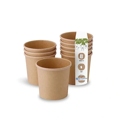 Bild av GREENBOX Ekologisk pappersmugg matkopp kraftkartong mugg brun I komposterbar med PLA inre beläggning soppmugg To Go isbägare kartong 25 ekologiska engångsmuggar biologiskt nedbrytbara 300 ml