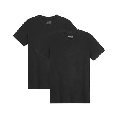 Bild av DANISH ENDURANCE T shirts för Herr, Ekologisk Bomullst Män, Multipack, Rund hals eller V ringning, Kortärmad, Premium material, 2 pack, Neck Svart, L