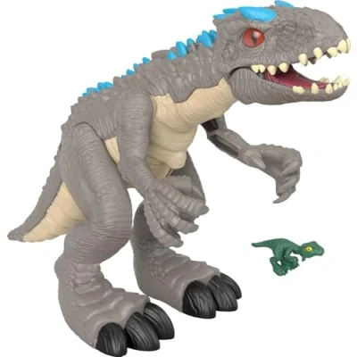Bild av Imaginext Jurassic World Indominus Rex dinosaurieleksak med thrashing Action &amp; Raptor figur för låtsaslek åldrar 3+ år, GMR16