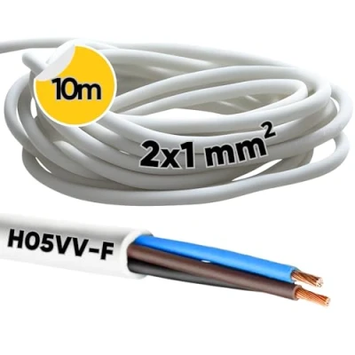 Bild av 10 meter Kalitec H05VV F slangledning 2 x 1 mm² I strömkabel utan skyddsledare PVC kabel för inomhusbruk elkabel svart lampkabel flexibel enhetskabel ledare