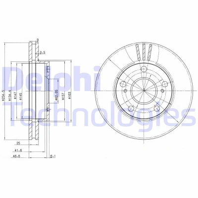 Bild av DELPHI BG3172 Disque de frein 255 25 5 ventilé huilé non traité sans roulement roue, bague ABS