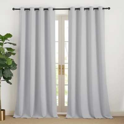Bild av NICETOWN Termiska gardiner 240 cm lång ljusgrå gardin ogenomskinliga med öljetter set om 2 stycken vardagsrum modern öljettskynke mörkläggningsgardiner, H x B 140