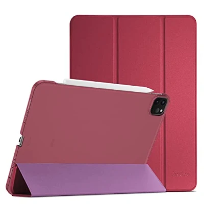 Bild av ProCase fodral för iPad Pro 11 tum 2022/2021/2020 (4/3/2 generationen), trippelvikbart skyddsfodral, ultratunnt lätt stativ skal smart skydd vin