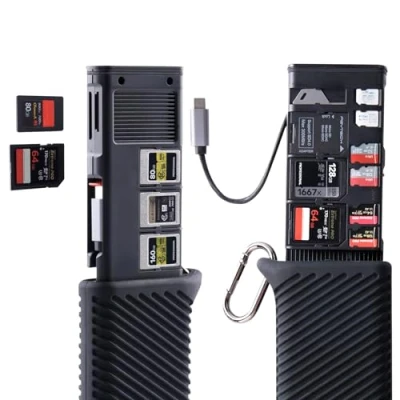 Bild av PGYTECH CFexpress typ A/SD/Micro SD kortläsare 10 Gbps USB 3.2 Gen2, A/SD/TF korthållare aluminiumlegering kompatibel med kameror/telefoner/drönare/actionkameror (svart)
