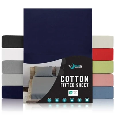 Bild av SPÄNNLAKAN I BOMULLSJERSEY Mörkblå För madrass 100 x 200 22 cm Certifierad fri från kemiska produkter (OEKO TEX), Spännlakan med full elastic