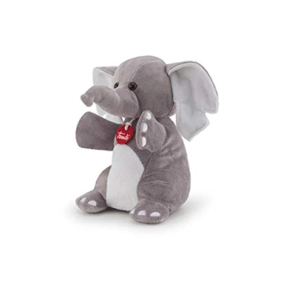 Bild av Trudi Puppets 29829 handdocka elefant ca 26 cm (storlek S), mjuk leksak av högkvalitativa material, mycket fluffig, kärleksfulla detaljer, hängande öron, tvättbar, gosedjur och docka för barn, grå