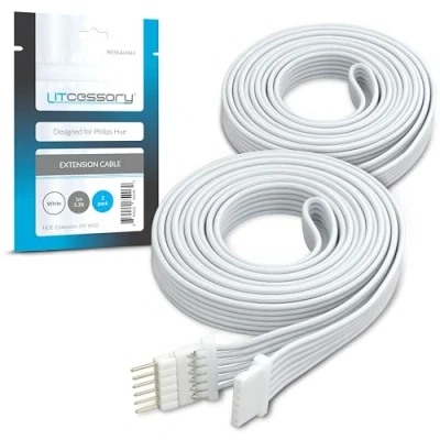 Bild av Litcessory Förlängningssladd för Philips Hue Lightstrip Plus (1m, 2 Bitar, Vit MIKRO 6 PINNE V4)