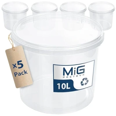 Bild av MIG transparent hink med lock 10 l 5 x lufttät och livsmedelssäker plasthink stapelbar liten för hushåll industri perfekt insättning förvaring
