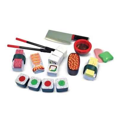 Bild av Melissa &amp; Doug Lekset i trä för att skära upp sushi , Låtsaslek Leksaksmat 3+ Present till pojke och flicka