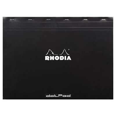 Bild av RHODIA 38559C Häftad anteckningsbok prickdyna N38 svart A3 prickig 80 avtagbara ark vit Clairefontaine papper g/m mjukt och motståndskraftigt belagt kortskydd grunder, 420 x 318 mm