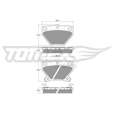Bild av TOMEX brakes TX 13 77 Jeu de plaquettes frein Essieu arrière avec indicateur d&#039;usure TOYOTA: Yaris I 3/5 portes, Corolla IX portes