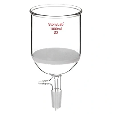 Bild av stonylab Borosilikatglas Buchner Filtreringstratt med Medium Frit (G2), 113 mm Innerdiameter, 110 Djup, 24/40 Standard Konisk Innerfog och Vakuumtandad Tubulering (1000 ml)