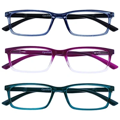 Bild av OPULIZE Se 3 pack blåljusblockerande läsglasögon blå lila turkos dator anti bländning unisex BBB9 35Q +2,00