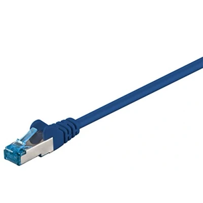 Bild av Goobay 92723 CAT 6a patchkabel, Ethernet kabel, dubbel skärmad, S FTP upp till 10 000 Mbits, 500 Mhz, halogenfri kopparkabel, RJ 45 kontakt, guldpläterade kontakter, 2 m, blå