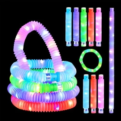 Bild av Relaxdays Ljusstavar, 15 LED ljuslampor, 3 effekter, utdragbara blinkande stavar upp till 63 cm, festdekoration, plast, färgglada
