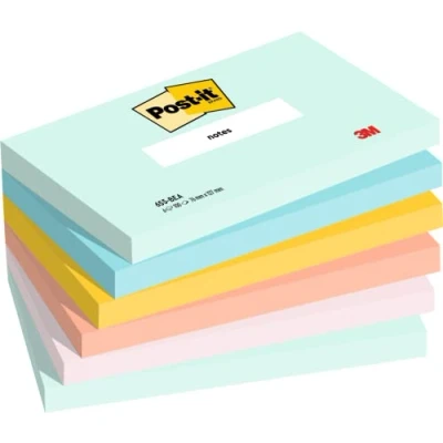 Bild av Post it Notes Strandfärgsamling, paket med 6 dynor, 100 ark per dyna, 76 mm x 127 mm, grön, gul, orange, blå, rosa självklistrande anteckningar för anteckningar, att göra listor och påminnelser