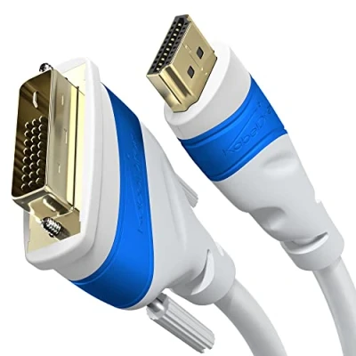 Bild av KabelDirekt HDMI DVI adapterkabel med A.I.S. skärmning mot störsignaler 1,5 m Vit (bi direktionellt D 24+1/HDMI monitor kabel, anslut till eller tvärtom, Full HD/1080p)