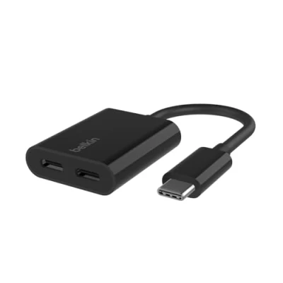Bild av Belkin RockStar™ USB C ljud + laddningsadapter, hörlursadapter med 60 W Power Delivery snabbladdning för iPhone 15, iPad Pro, Galaxy, Note, Google Pixel, LG, Sony Xperia, OnePlus, m.fl. Svart
