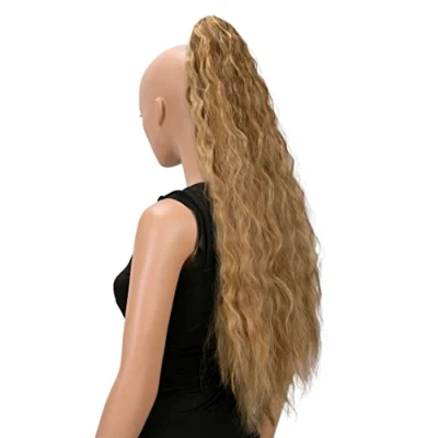 Bild av CAISHA by 70 cm Extra Lång Voluminös Vågig Klämma I Hårstycket Flätad Hästsvans Värmebeständig Syntetfiber Bruna Blonda Höjdpunkter H704
