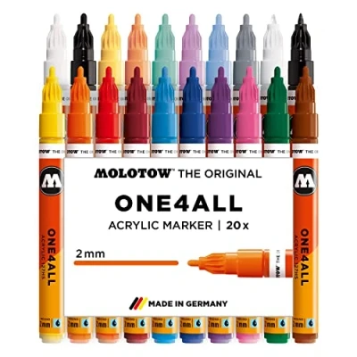Bild av Molotow One4All 127HS akrylmärkpenna huvudkit 1 (2,0 mm linjetjocklek, hög täckning och permanent, UV beständig, för nästan alla ytor) 20 stycken sorterade
