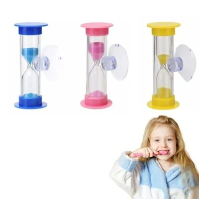 Bild av 3 stycken timglas för barn, färgglada set minuter, timer tidsvisning barn tandborstning, med sugkopp fritid kök spel klassrum hem kontor dekoration