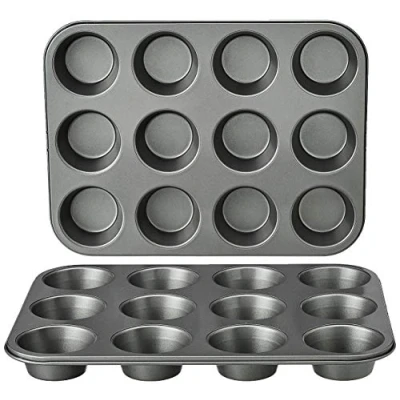 Bild av Amazon basics rund bakplåt för muffins, non stick belagd, kolstål, 2 pack, grå, 35 x 27 cm 3
