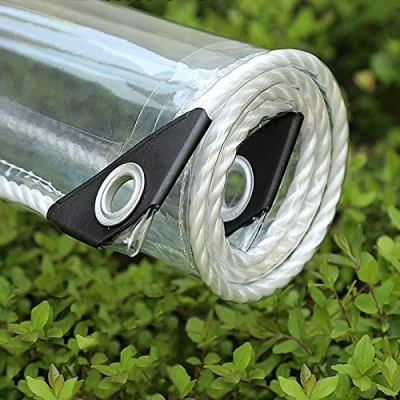 Bild av Vattentät transparent PVC presenning med öljetter, väderbeständig presenning, slitstark vikbar baldakin, 0,35 mm, regnskydd, för trädgårdsmöbler, växter, växthus, husdjur, hytta, tak (1 x 2 m (3,3 6,6 fot))