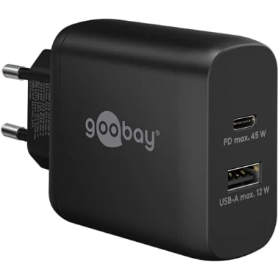Bild av USB C™ PD GaN dubbel snabbladdare (45 W) svart