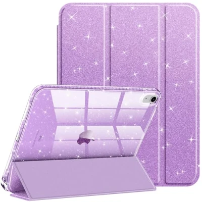 Bild av Fintie fodral för iPad 11 generation tum, 2025 (A16), 10 2022 10,9 tum med pennhållare, glittrande stötsäkert glänsande, transparent baksida skyddsfodral, lila