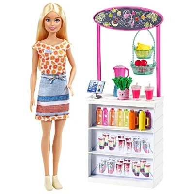 Bild av Barbie GRN75 Wellness Smoothie bar lekset med blond Barbie, juice och 10 tillbehör, ålder 3+