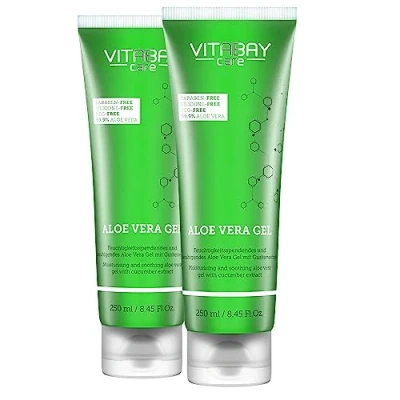 Bild av Vitabay aloe vera Gel 100 procent (99,9 %) 2 x 250 ml After Sun Lotion ansikte solbränna ansiktskräm män naturkosmetik juice salva fuktkräm