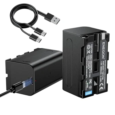 Bild av ENEGON NP F750 USB C direktladdningsbara ersättningsbatterier 5 600 mAh (dubbelpack) för F750, kompatibel med Sony CCD TRV815, DCR TRV9, TR3, TRV82, TRV900, TR3000, TRV85,