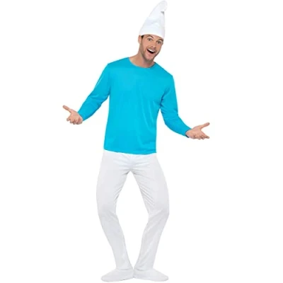 Bild av Funidelia Smurf Maskeraddräkt för herr The Smurfs, Tecknad, Dvärg vuxen och roliga tillbehör fester, karneval Halloween Storlek XXL Blå