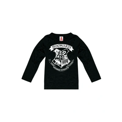 Bild av Logoshirt® ️ Harry Potter Hogwarts logotyp (vit) långärmad tröja tryck för barn I motivtröja svart rund krage licensierad originaldesign högkvalitativt logotyptryck bomull