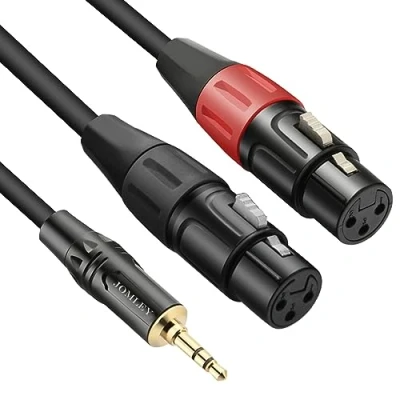Bild av JOMLEY Dubbel Kvinna XLR till 3,5 mm Y Splitter Kabel, Obalanserad 1/8 tum Mini Jack TRS Stereo Aux Sammankoppling Audio Mic Breakout Patch Cord 2 m