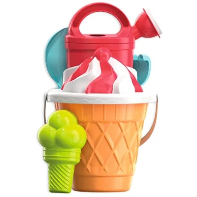 Bild av Simba 107114560 hinkuppsättning isvåffla, 6 delar, höjd 17 cm, diameter 18 sandleksaker, sandform, rake, spade vattenflaska, hink, sil, Sorbetglass, Sorbet Ice Cream