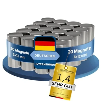 Bild av 20 x Neodym Power Magnet Silver Stavmagnet extra stark lång diameter 6 12 mm starka magneter supermagnet vidhäftningsförmåga ca. 1,3 kg för whiteboard, anslagstavla,