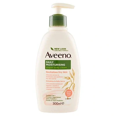 Bild av Aveeno Daily Mosturising yoghurt fuktgivande kroppskräm, honung aprikos doftande torr hud med grekisk havre och yoghurt, 300 ml