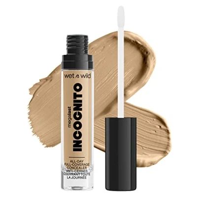 Bild av Wet n Wild, Megalast Incognito Full Coverage Concealer, Sömlös Rikt Pigmenterad, Byggbar Mellan till Täckning, Matt Finish, Närande och Återfuktande Formel, med Sheasmör, Medium Honey