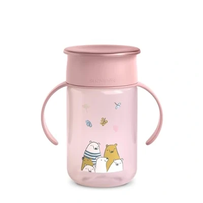 Bild av Suavinex, Baby lärande mugg, 360 tumlare med anti spill och droppsystem, Magic Cup handtag lock, lämplig för diskmaskin mikrovågsugn, 340 ml, träningskopp spädbarn +12 månader, rosa