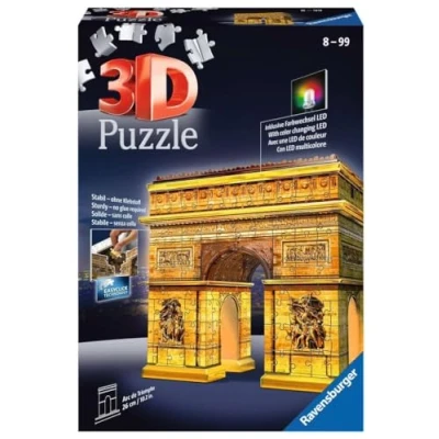 Bild av Ravensburger Arc De Triomphe 3D pussel för vuxna och barn, ålder 8 år uppåt nattutgåva med LED belysning 216 delar inget lim krävs