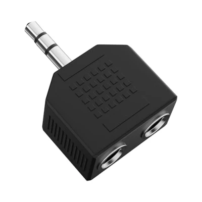 Bild av HDSupply Audio Splitter, 3,5 mm Y adapter för två headset, 3 polig dubbel stereokontakt, hörlursdispenser, mobiltelefon, smartphone, surfplatta, PC, bärbar dator, svart